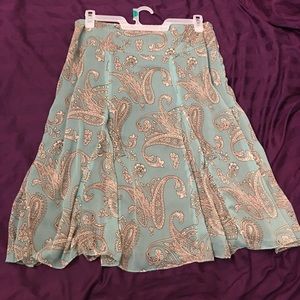 East 5th aqua green beige paisley print chiffon skirt size 14